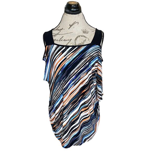 Cato Womens Blouse Sz Medium off-shoulder Striped  Colorful Y2k 2000's Retro - Picture 2 of 14